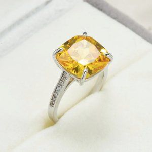 🩷🛍️ 2 for 1: Yellow Cushion Cut CZ Ring